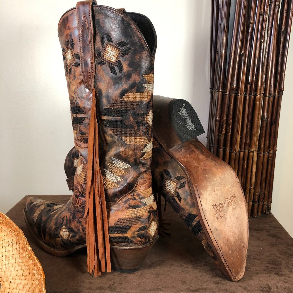 Dan Post Pueblo Fringe Western Cowgirl Boot Full grain Leather/ Size 9.5